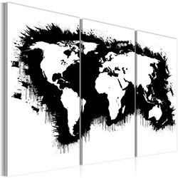Cuadro Mapa monocromático del mundo - tríptico